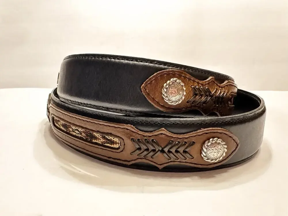 Size 42 Larry Mahan Leather Western Cinco Belt Two Tone Brown Missing Buckle New